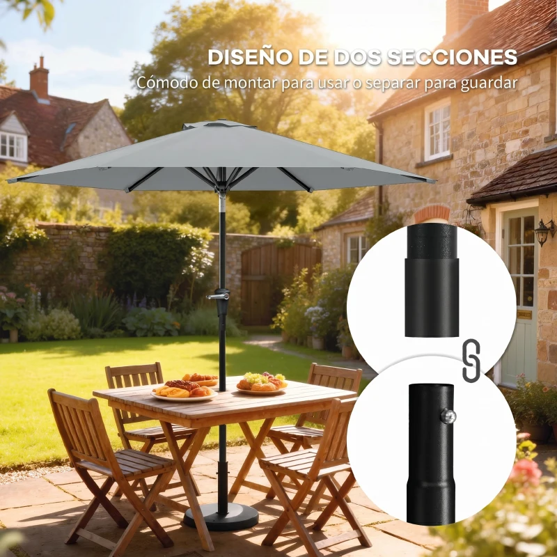 Outsunny Sombrilla de Jardín Ø230x216 cm con Apertura Manual Ángulo Ajustable e Impermeable para Terraza Piscina Gris