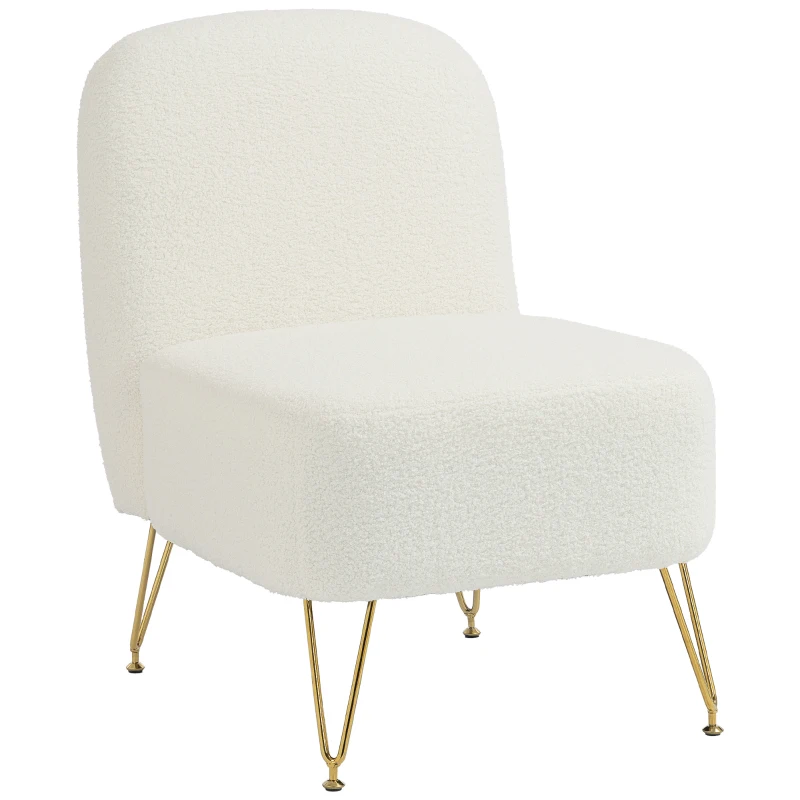 HOMCOM Poltrona de Sala sem Braços, Poltrona Acolchoada em Tecido Bouclé, Almofada Espessa, Assento Largo, Branco