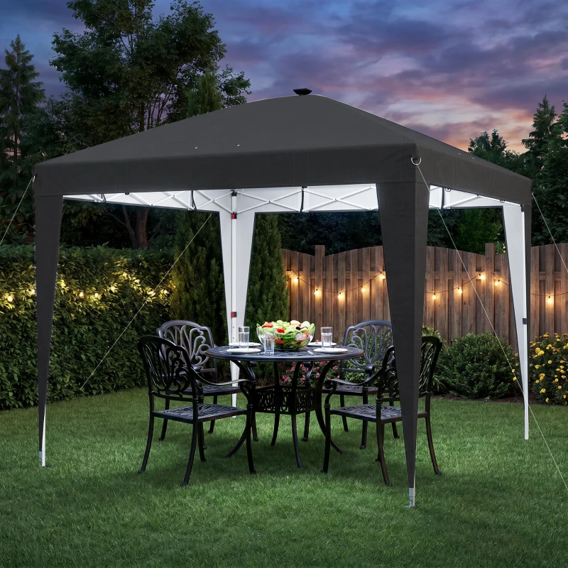 Outsunny Gazebo 3x3 m Pieghevole ad Altezza Regolabile con Luce Centrale e Telecomando, in Metallo e Poliestere, Nero