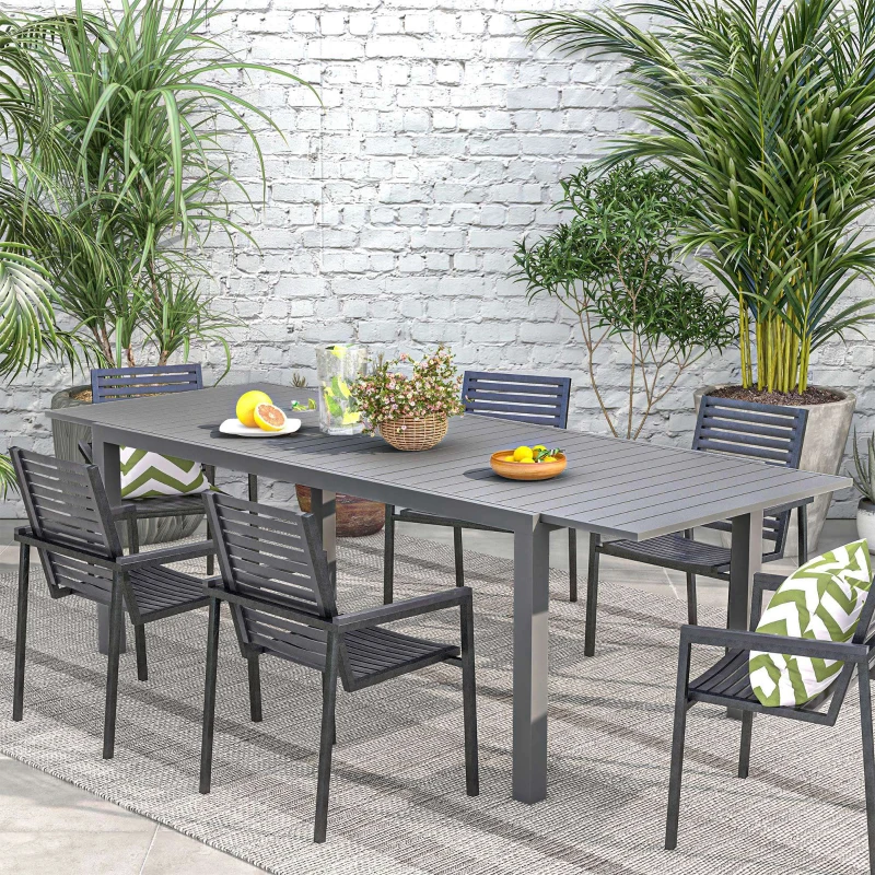 Outsunny Mesa de Comedor Exterior Mesa de Terraza para 6 -8 Personas con Marco de Aluminio 180/240x94x73 cm Gris Oscuro