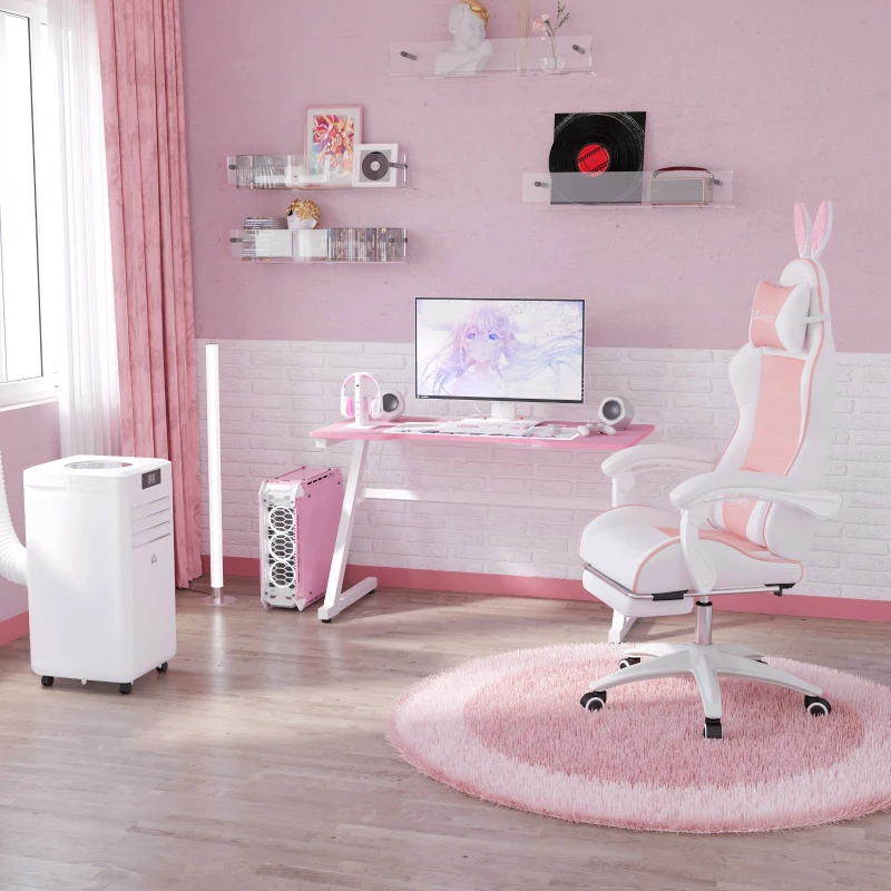 Vinsetto Sedia Gaming Ergonomica con Orecchie, Poggiapiedi Estraibile, Cuscino Lombare e Poggiatesta, Rosa