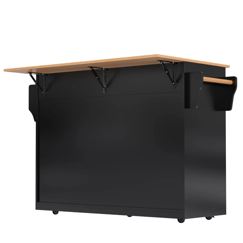 Carrinho de serviço com tampo de mesa dobrável, 2 gavetas e portas duplas, 136x46/71x91,5 cm, Preto+Cor natural