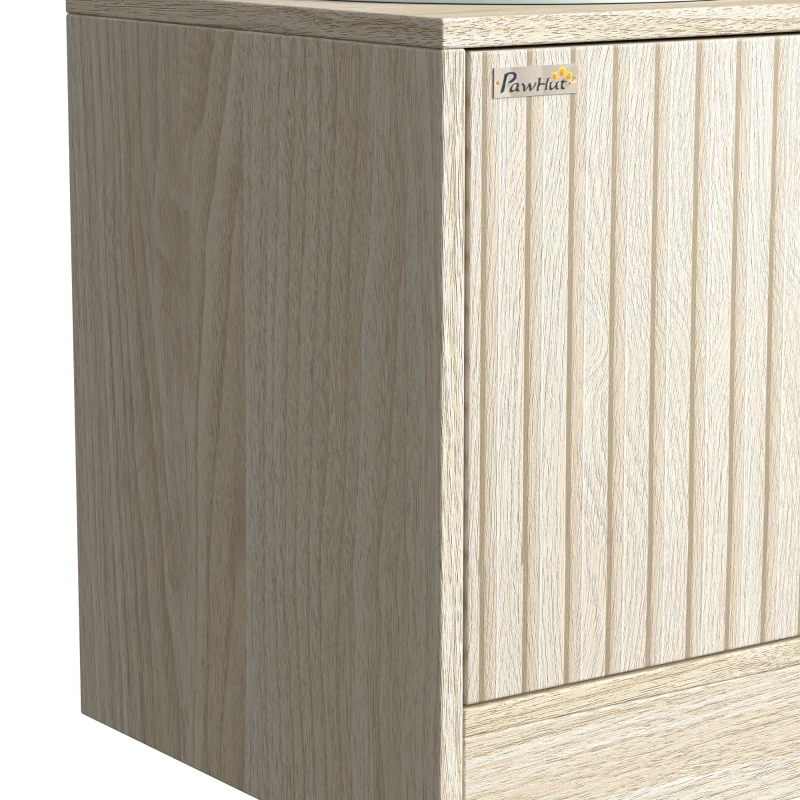 PawHut Gamelles pour chiens surélevées porte-gamelles avec rangement de 40L, 2 bols en acier inoxydable 60 x 30 x 35,5 cm chêne