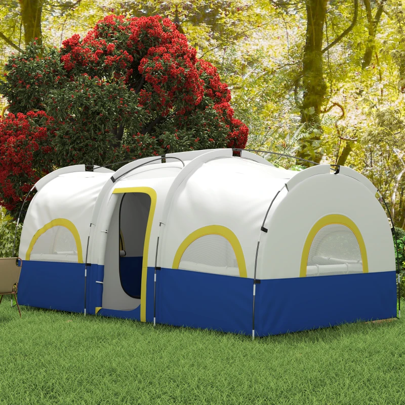 Outsunny Tienda de Campaña Familiar para 4 Personas Impermeable con Dormitorios Independientes 435x251x195 cm Azul y Blanco