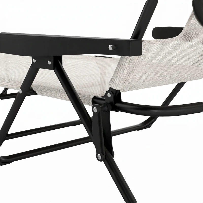 Outsunny Chaise longue de jardin pliante dossier réglable sur 4 niveaux, trou de lecture et appui-tête 72 x 194 x 89 cm crème