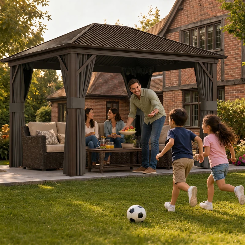 Outsunny 3.6 x 3 m Aluminium Hardtop Gazebo, with Accessories - Dark Grey