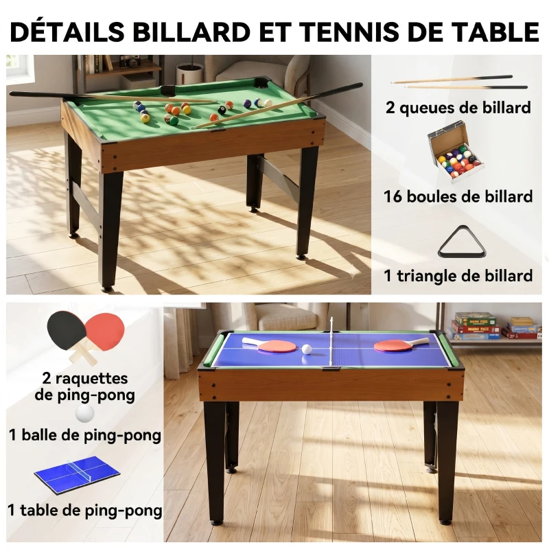 HOMCOM Tavolo Multigioco 4 in 1 con Calcio Balilla, Biliardo, Ping Pong e Hockey da Tavolo, 107x61x84.5cm