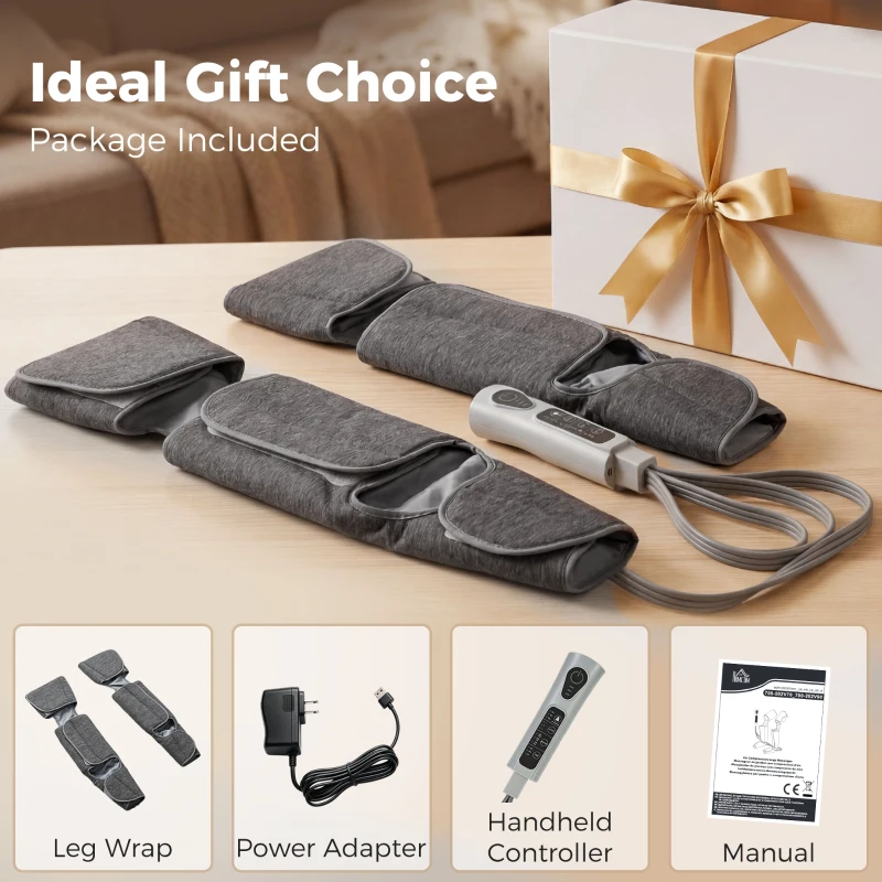 HOMCOM Masseur de jambes, masseur de compression pour les mollets, les genoux, les pieds avec chaleur, 3 modes automatiques