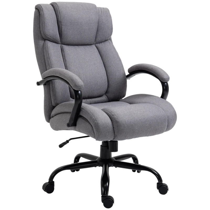 Vinsetto Sedia Ufficio Ergonomica in Tessuto Effetto Lino, Portata 220kg, Girevole, Altezza Regolabile, Grigio Chiaro