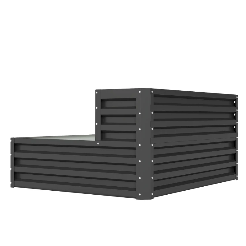 Outsunny 2 Tier Raised Garden Bed, Galvanised Planter Box with Open Bottom for Vegetables Flowers Herbs, 120x101x58cm, Dark Grey