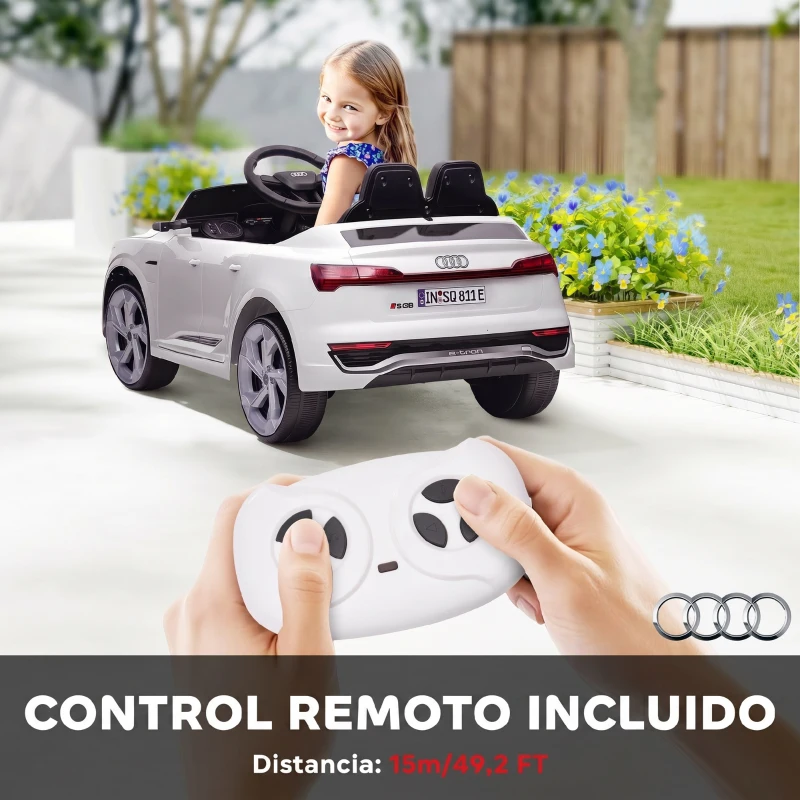 AIYAPLAY Coche Eléctrico para Niños Audi Q8 Etron Sportback 12V Mando a Distancia Arranque Lento Faros Bocina y Música Blanco