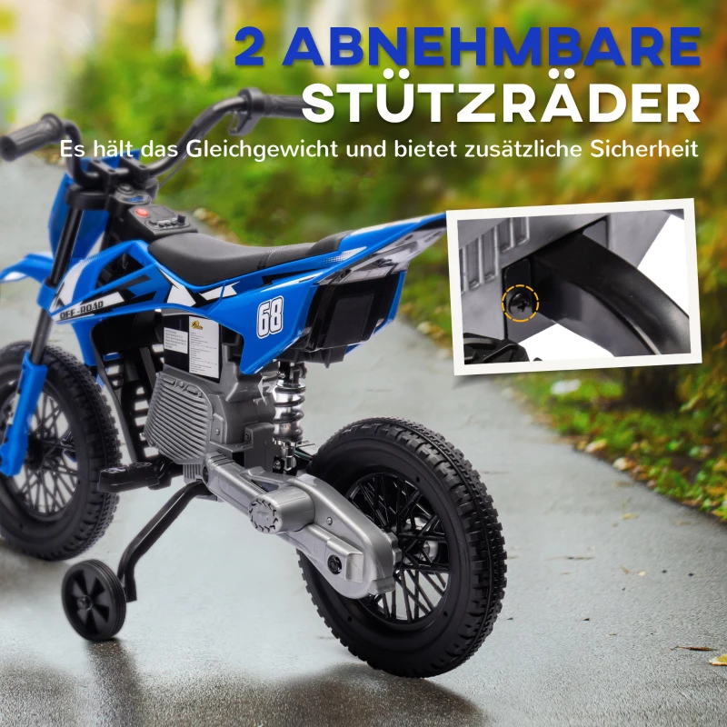AIYAPLAY Elektrische kindermotor, handmatige gashendel, trainingswielen, muziek, blauw, 107 x 56 x 70 cm(m-5)