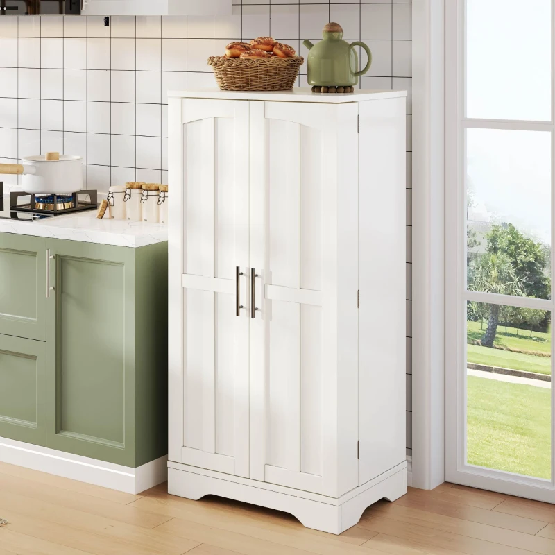 Armário de cozinha com luz LED com sensor, grande armário de arrumação de 2 portas com prateleiras ajustáveis & prateleiras na porta, 60×40×120 cm, Branco
