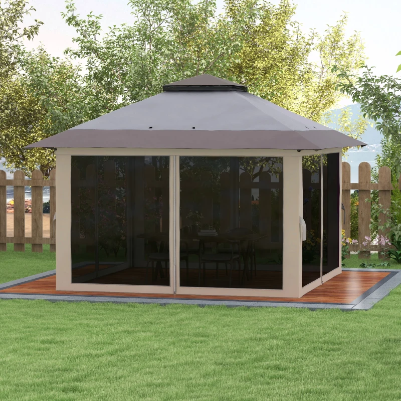 Outsunny Carpa Plegable Pop-up con Altura Ajustable Protección UV50+ Doble Techo y Mosquiteras 4x4x2,8 m Gris Claro