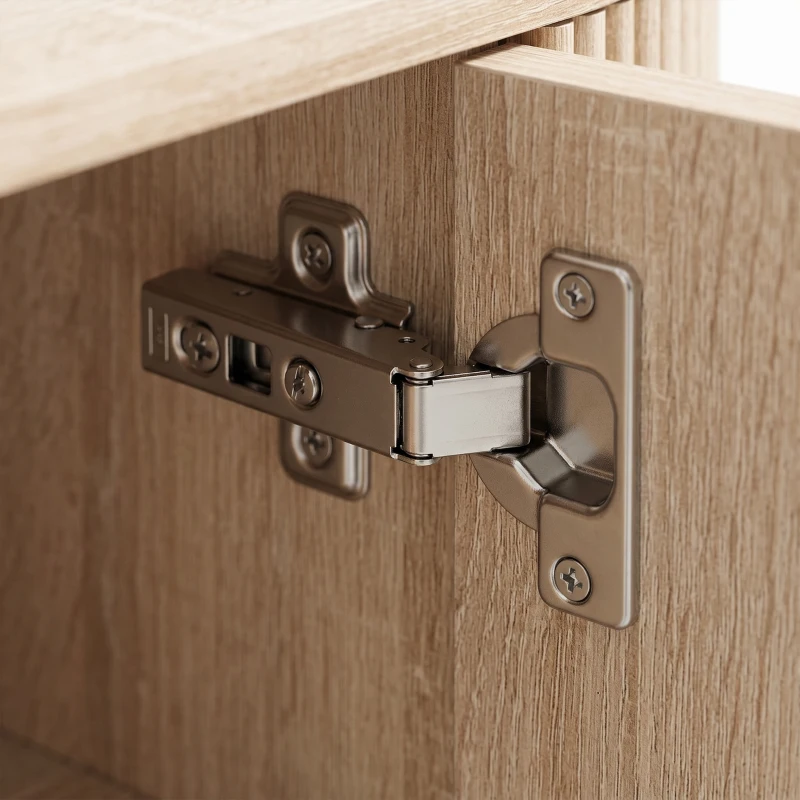 HOMCOM Buffet salon, meuble de rangement ovale avec 4 portes et étagère réglable, 90 x 40 x 76 cm, chêne