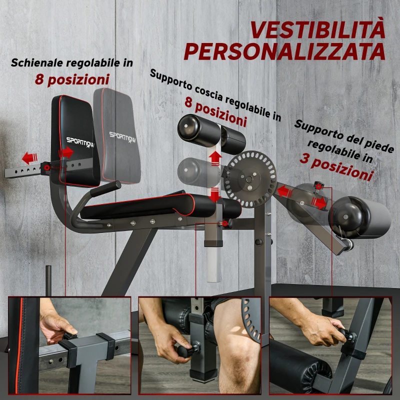 SPORTNOW Macchina per Leg Extension e Leg Curl con Schienale e Cuscinetti Regolabili, 100x90x105 cm, Grigio e Nero