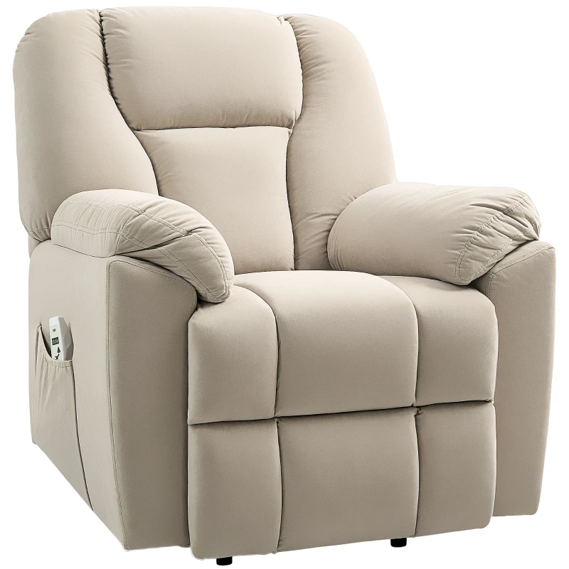 HOMCOM Fauteuil releveur électrique avec fonction massage et chauffage avec dossier inclinable, ports USB, télécommande, beige(m-12)