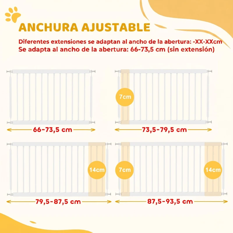 PawHut Barrera de Seguridad para Perros Pequeños Extensible 67-93,5 cm Altura 45 cm para Puertas y Escaleras Blanco