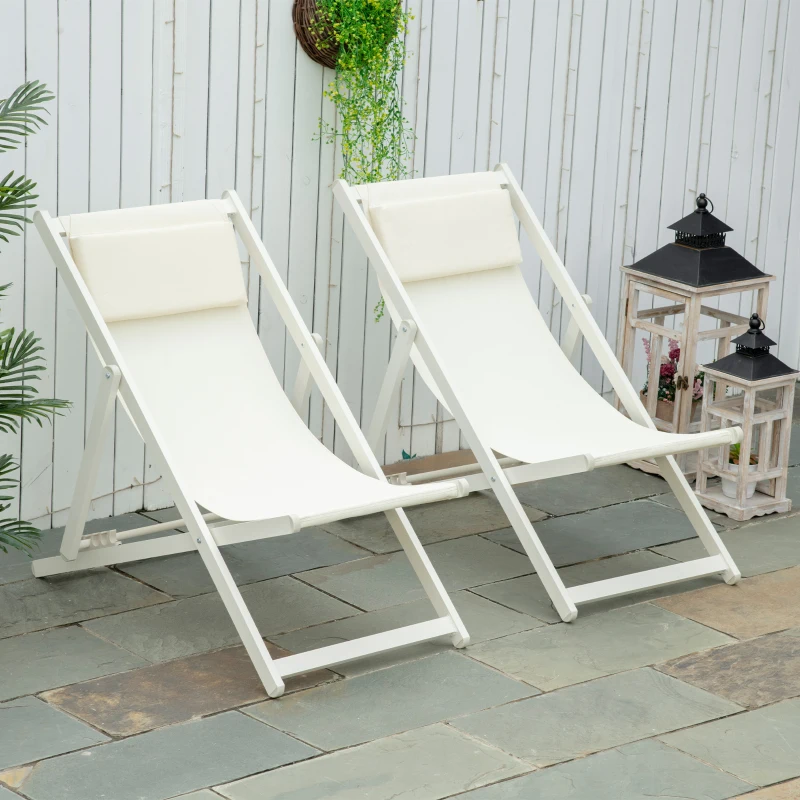 Outsunny Conjunto de 2 Tumbonas Plegables de Aluminio con Respaldo Regulable en 5 Posiciones Reposacabezas 60x100x85 cm Blanco