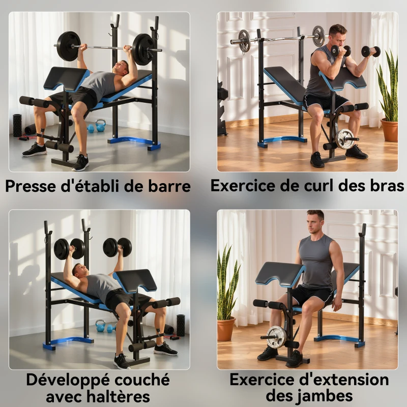 HOMCOM Banc de musculation multifonction réglable inclinable pour fitness complet acier 155 x 56,5 x 120 cm noir