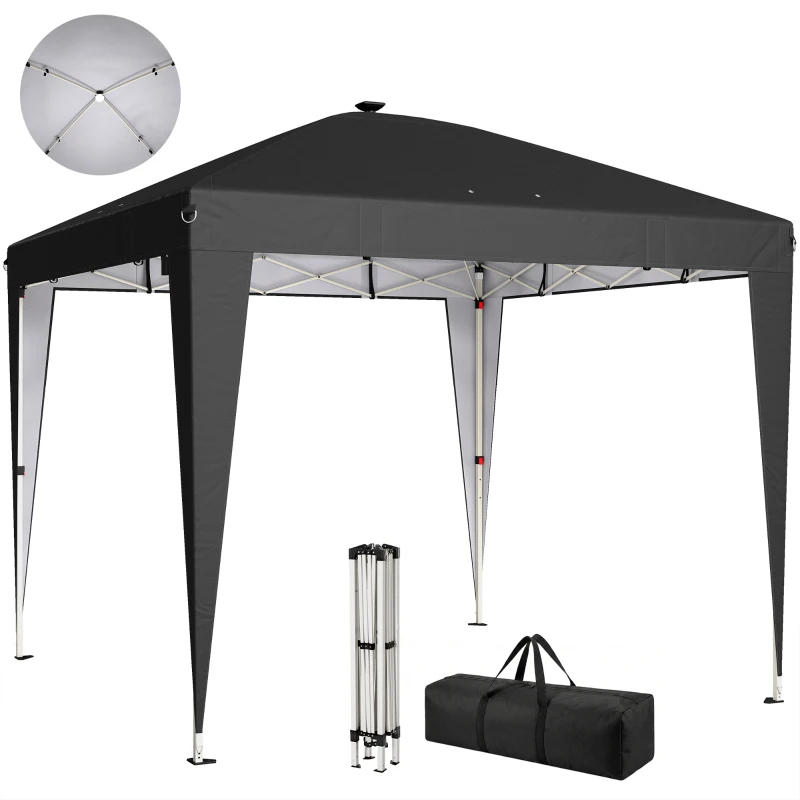 Outsunny Gazebo 3x3 m Pieghevole ad Altezza Regolabile con Luce Centrale e Telecomando, in Metallo e Poliestere, Nero