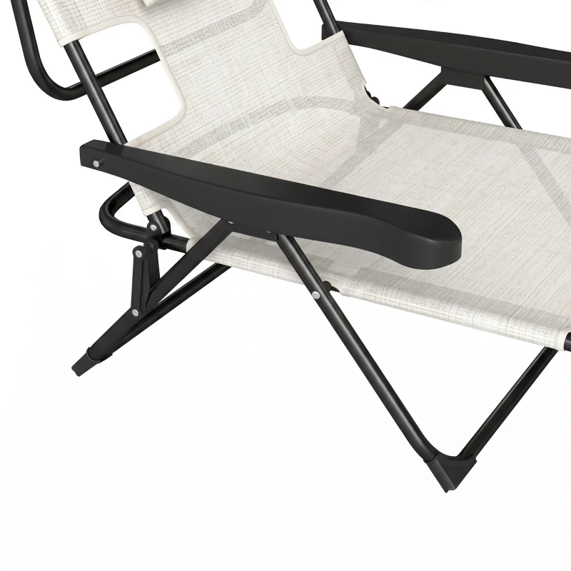 Outsunny Chaise longue de jardin pliante dossier réglable sur 4 niveaux, trou de lecture et appui-tête 72 x 194 x 89 cm crème