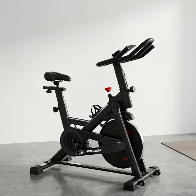 SPORTNOW Vélo d'Appartement Silencieux avec Résistance Réglable, APP Connectez via Bluetooth, Écran LCD, 111,5x52,5x114,5cm, Noir