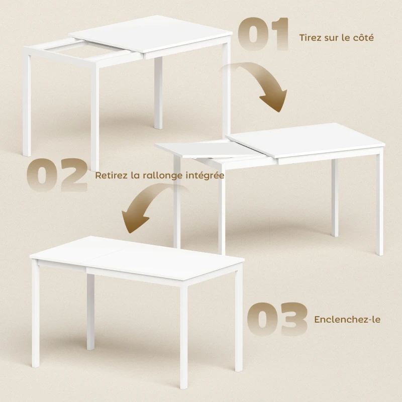 HOMCOM Table à manger extensible 80-120 cm pour 4 à 6 personnes, table de cuisine avec extension coulissante, blanc