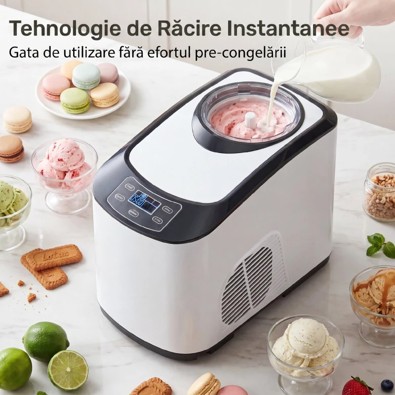 HOMCOM mașină de înghețată autorefrigerantă pentru deserturi perfecte