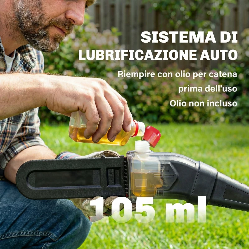 Outsunny Motosega Telescopica a Batteria, 1.94m-2.56m con Lubrificazione Automatica