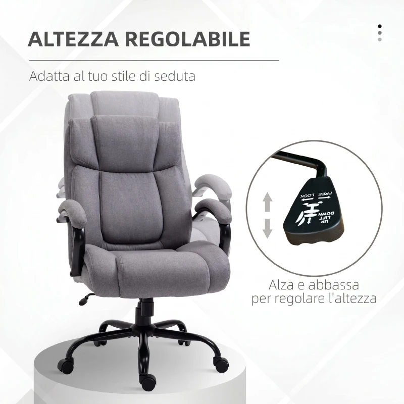 Vinsetto Sedia Ufficio Ergonomica in Tessuto Effetto Lino, Portata 220kg, Girevole, Altezza Regolabile, Grigio Chiaro