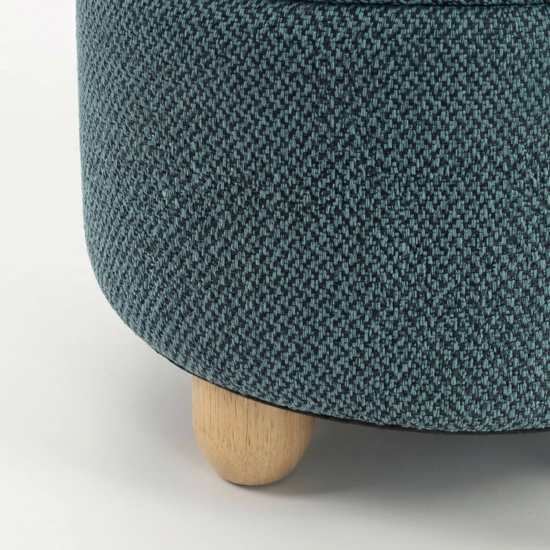 HOMCOM Storage Sitting Bench with Lid, Round Storage Ottoman with Rubberwood Legs, Dark Blue