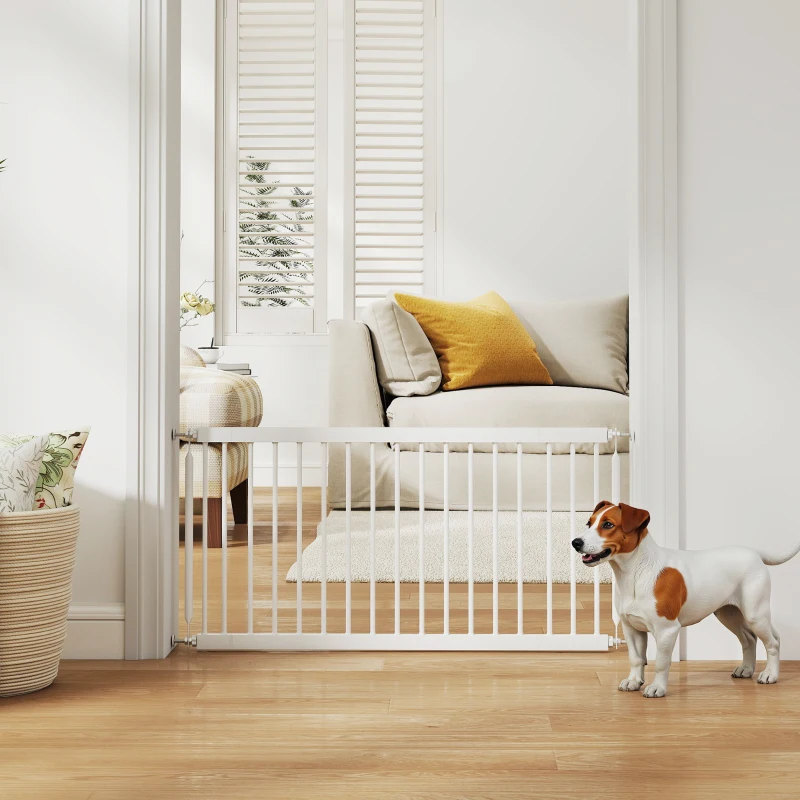 PawHut Barrera de Seguridad para Perros Pequeños Extensible 67-93,5 cm Altura 45 cm para Puertas y Escaleras Blanco