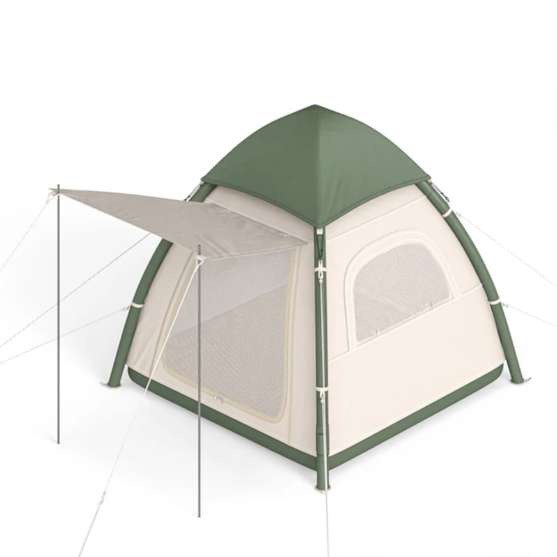 Outsunny Inflatable Camping Tent with Rainfly, 3 Man Air Tent 3000mm Waterproof Blow Up Tents, Beige