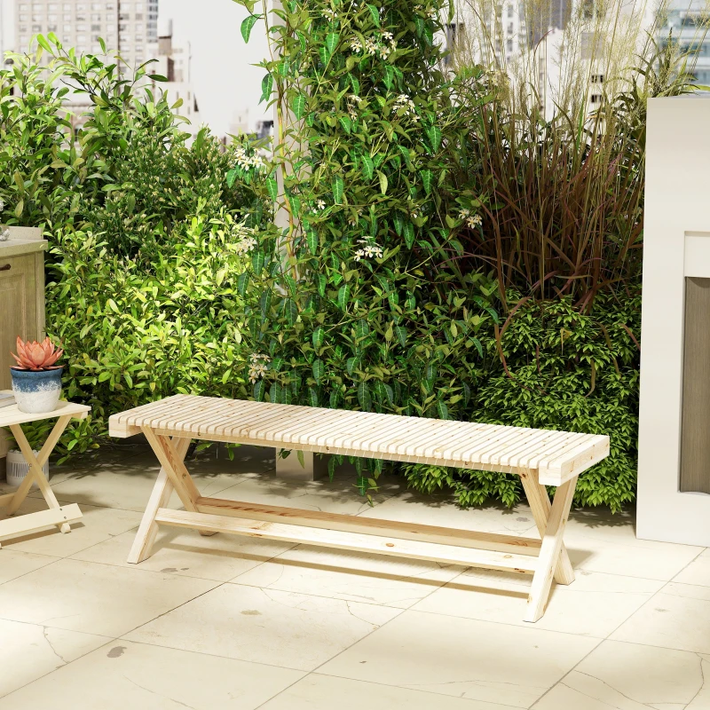 Outsunny Banc de Jardin en Bois massif, Banquette de Jardin avec Assise à Lattes Effet Bois, 140 x 40 x 43 cm, Bois Naturel