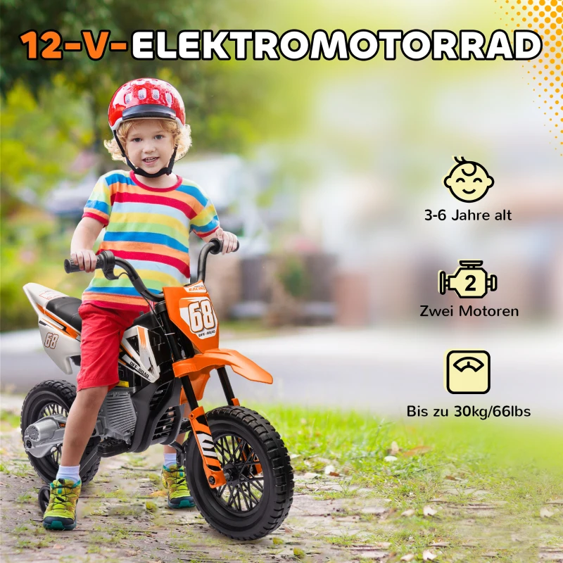 AIYAPLAY Elektrisch Kindermotorfiets met Handmatige Gascontrole, Zijwielen, Muziek, Oranje(m-6)