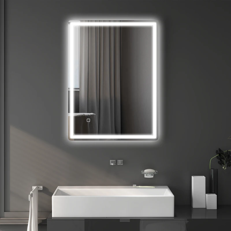 HOMCOM Badspiegel Badezimmerspiegel Wandspiegel LED´s. Ber, gsschalter, Antibeschlagfunktion, 60 x 80 x 4 cm, Weiß