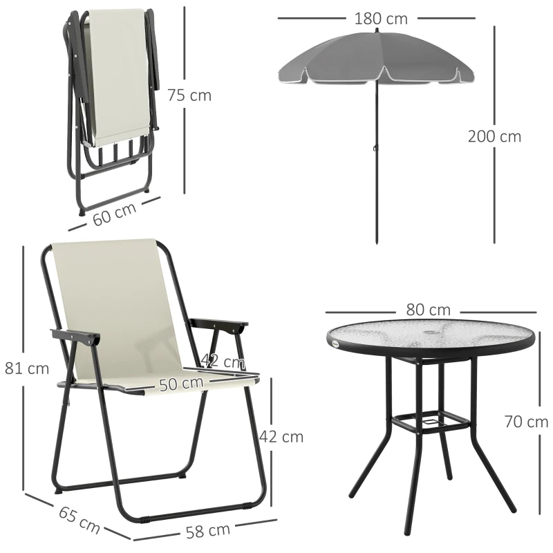 Outsunny Conjunto de Muebles de Jardín de 6 Piezas con Mesa Redonda Sillas Plegables y Sombrilla para Patio y Terraza Crema