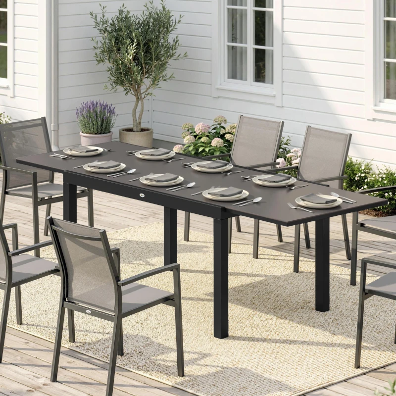 Outsunny Tavolo da Giardino Allungabile per 8-10 Persone con Piano in Vetro Temperato, in Alluminio, 140/240x90 cm, Nero