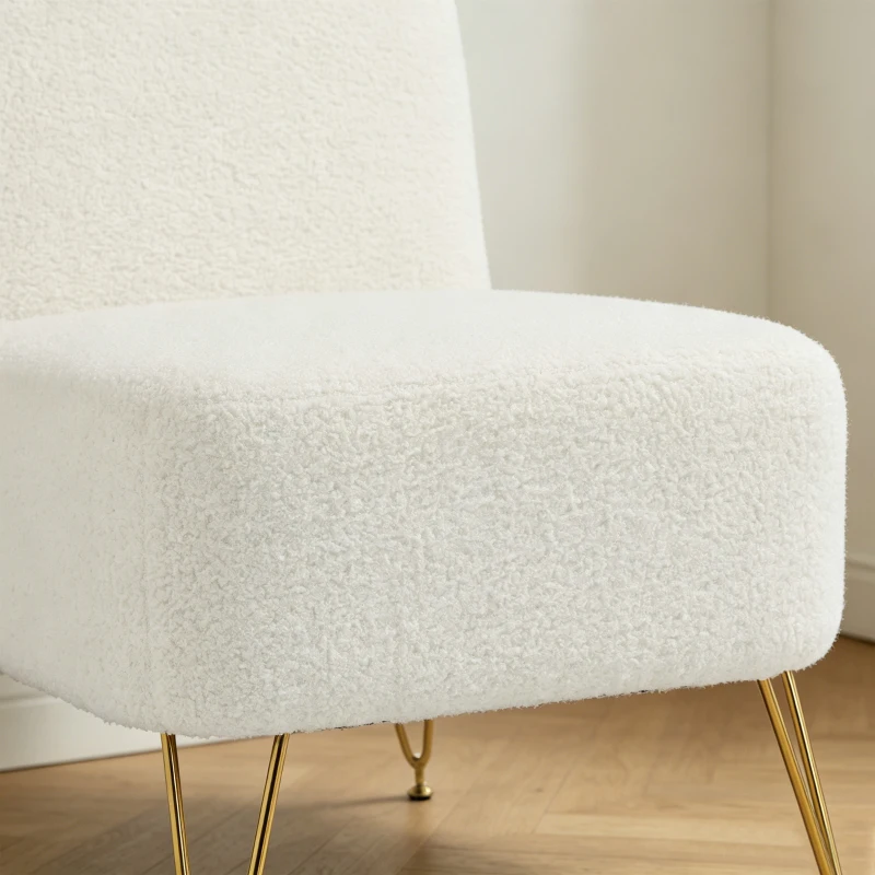 HOMCOM Poltrona de Sala sem Braços, Poltrona Acolchoada em Tecido Bouclé, Almofada Espessa, Assento Largo, Branco