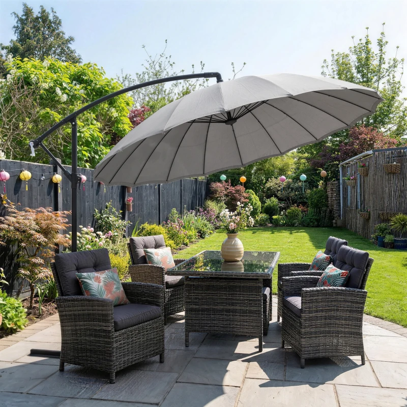 Outsunny Ombrellone Decentrato da Giardino 3x2.6 m a 18 Stecche con Base a Croce, Grigio