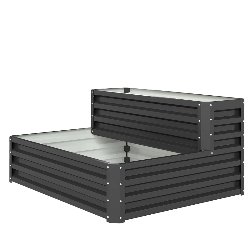Outsunny 2 Tier Raised Garden Bed, Galvanised Planter Box with Open Bottom for Vegetables Flowers Herbs, 120x101x58cm, Dark Grey