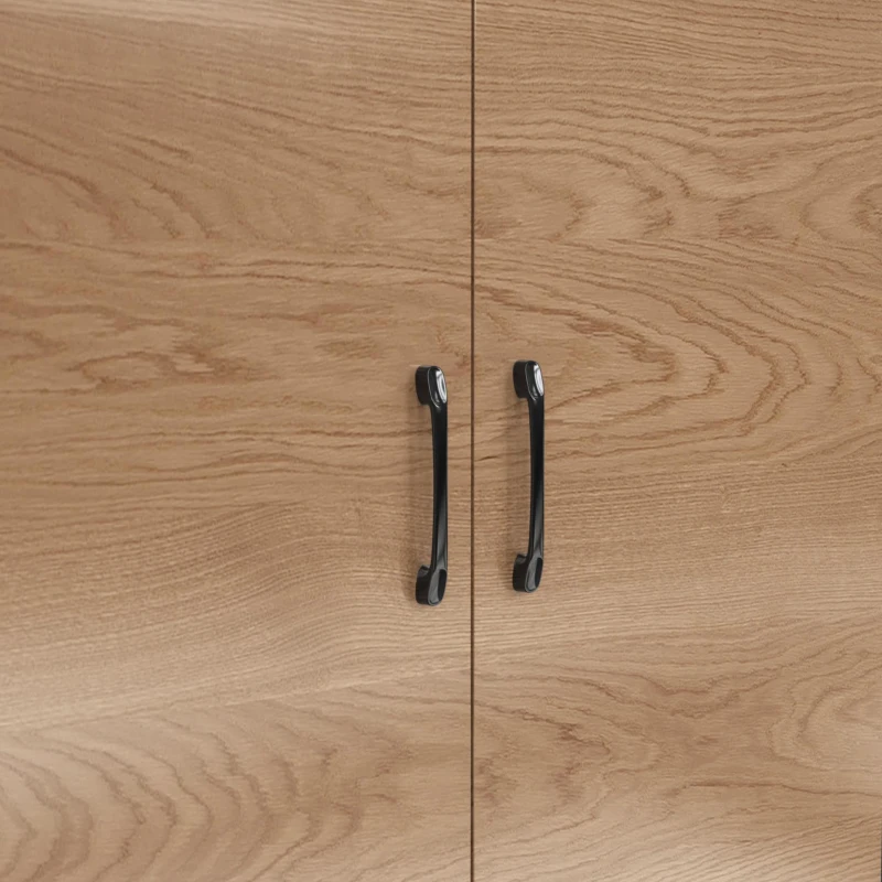 Highboard de cozinha, compartimento de vidro reforçado e iluminação ambiente LED, prateleiras laterais reguláveis em altura100x47x187 cm, Cor natural