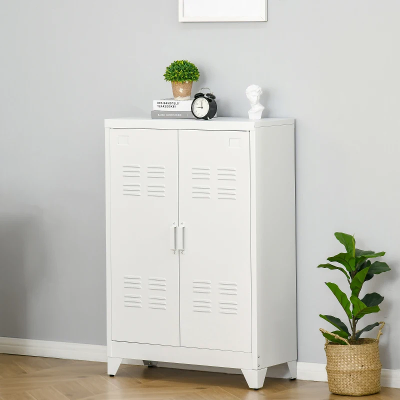 HOMCOM Aktenschrank Metallschrank Mehrzweckschrank mit magnetischer Lamellen-Doppeltür 75 x 33 x 110 cm Weiß