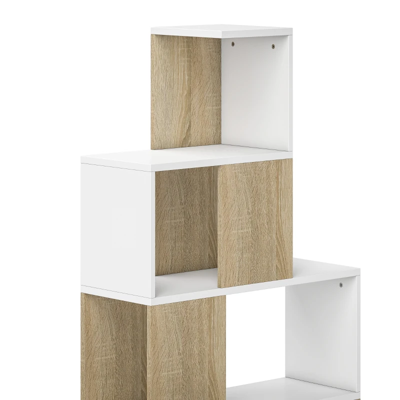HOMCOM Étagère de rangement, bibliothèque géométrique à 5 niveaux, pour bureau, salon, chambre, blanc et bois naturel