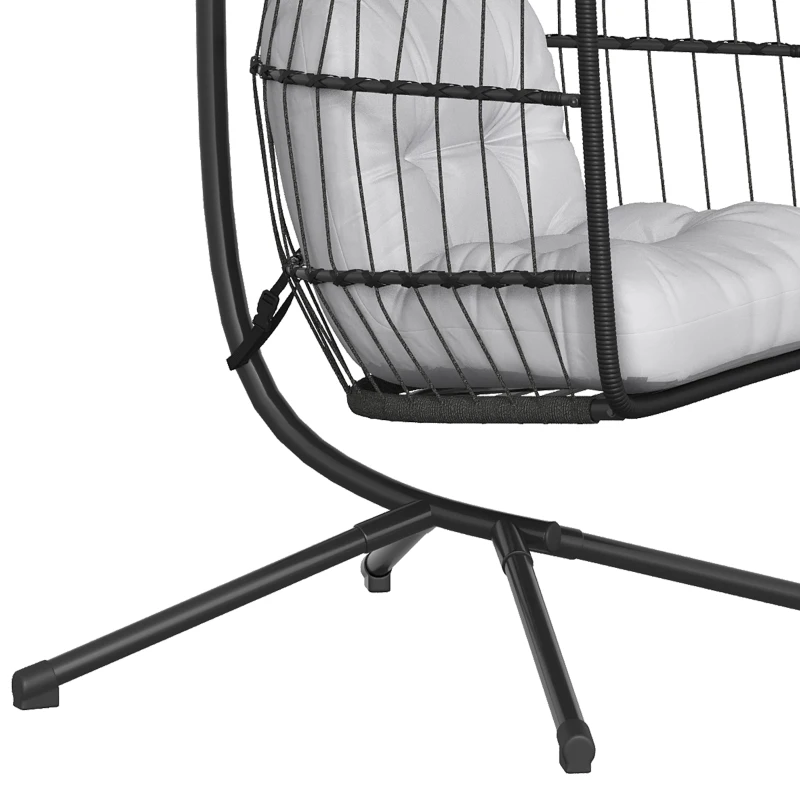 Outsunny Fauteuil Œuf Suspendu Pliable avec Support Coussin 15cm et Appui-tête Gain de Place Résine Tressée 101x105x196cm Gris