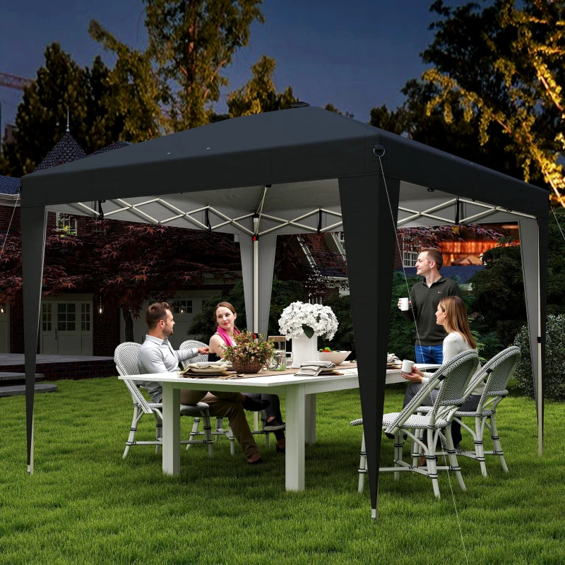 Outsunny Gazebo 3x3 m Pieghevole ad Altezza Regolabile con Luce Centrale e Telecomando, in Metallo e Poliestere, Nero