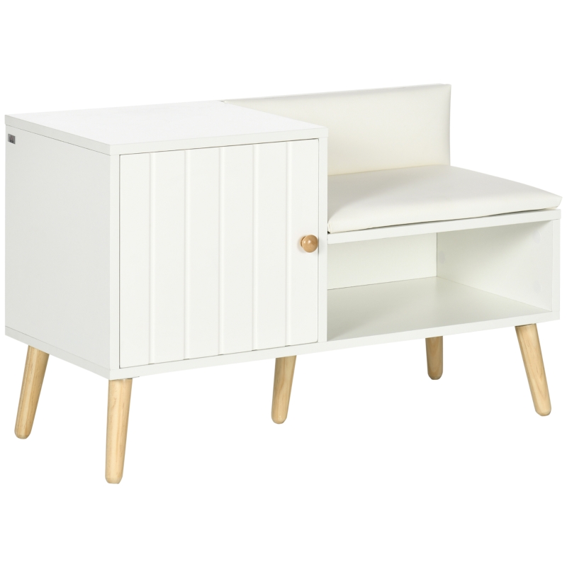 HOMCOM Banco Zapatero para 4 Pares con Compartimento Abierto y Asiento con Cojín para Entrada Pasillo 80x33x49 cm Blanco