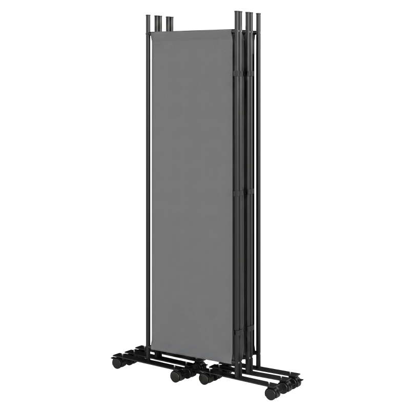 Outsunny Paravent 5 Panneaux 252x170cm, Paravent Pliant avec 12 Roulettes et Clips de Connexion, Acier et Polyester, Gris Foncé