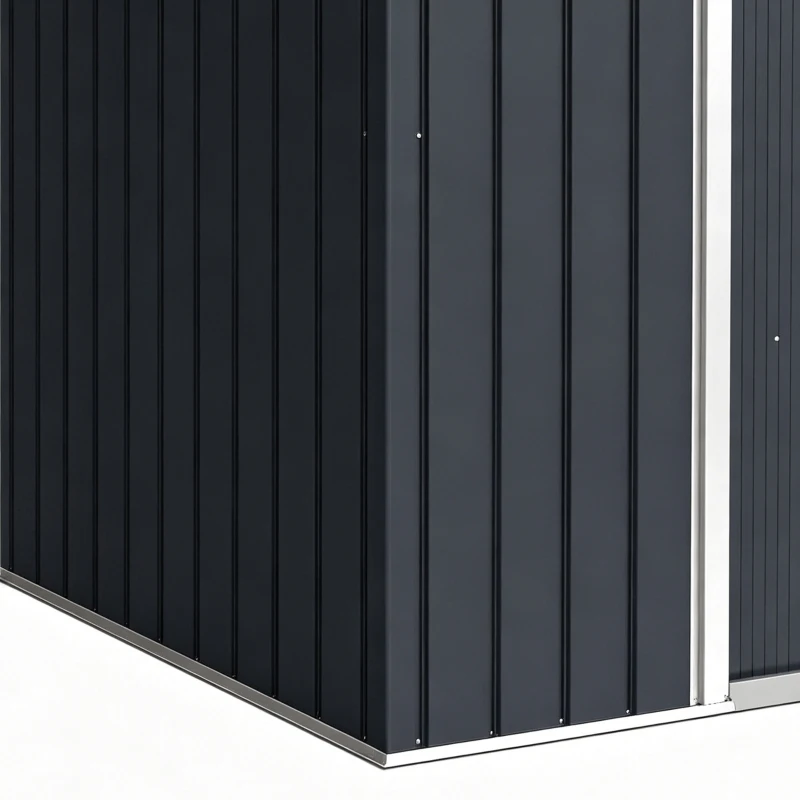 Outsunny Abri de jardin en métal 2,77 m² cabane de jardin 213 x 130 x 185 cm avec fondation, porte coulissante gris foncé